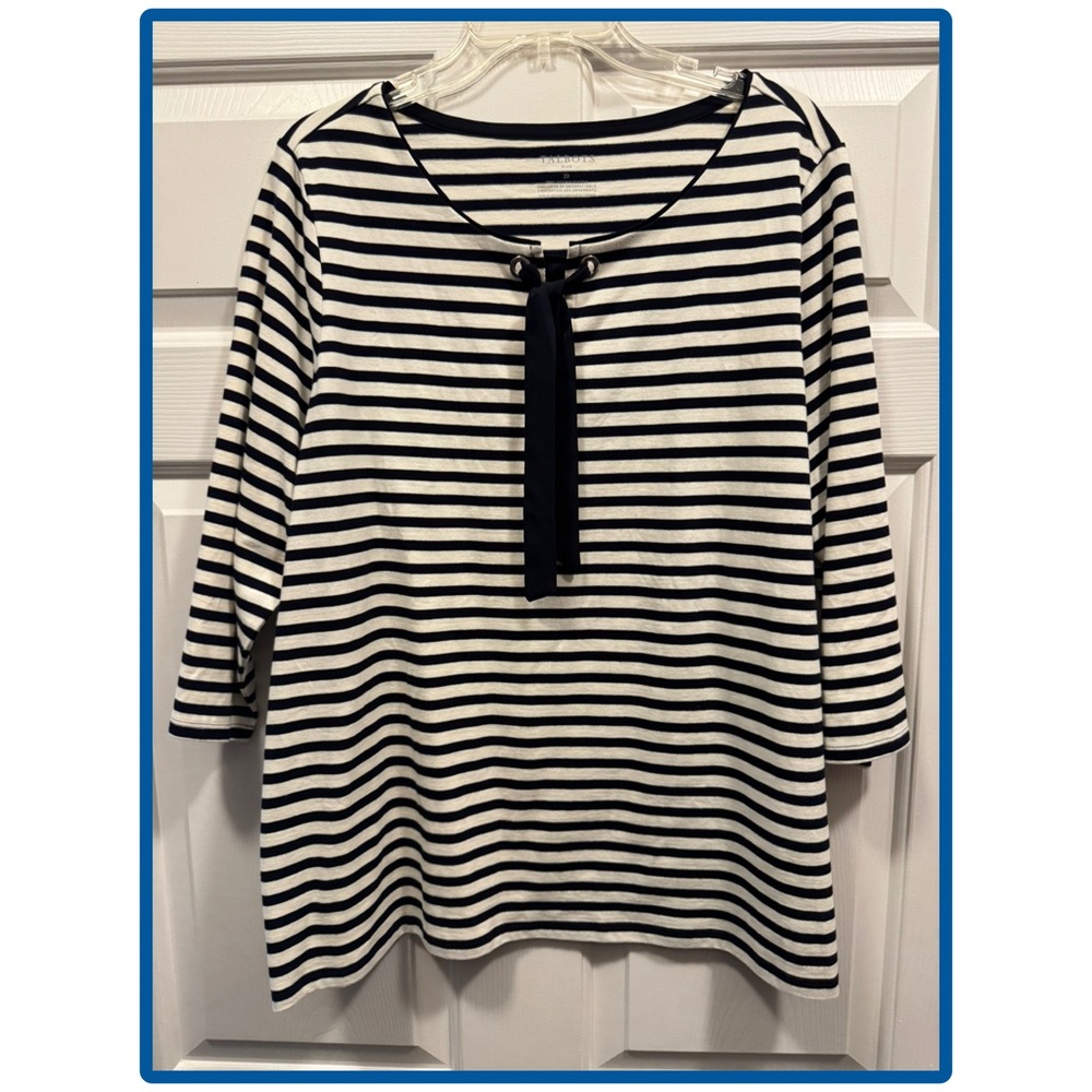 Talbots Women’s Plus Size Navy White Striped Long Sleeve Top